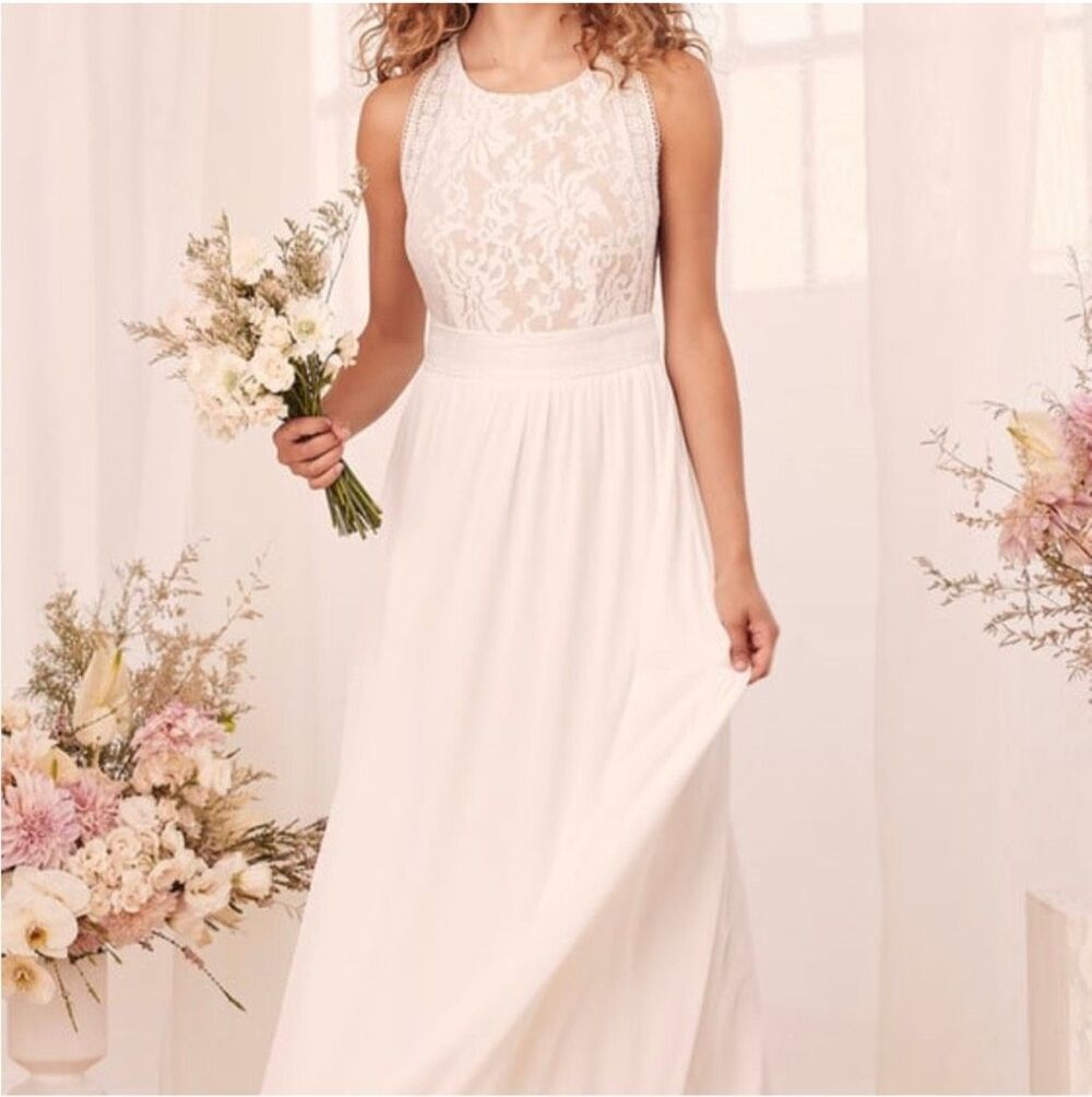 Lulu’s Forever & Always high neck white XS evening maxi dress